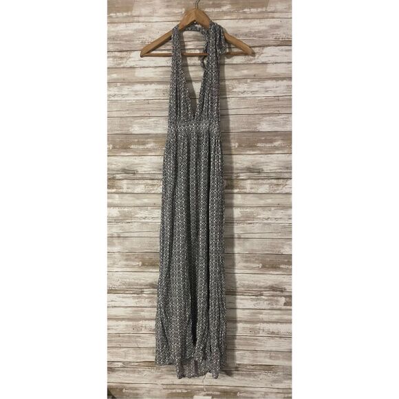 Lulus Black White Long Length Maxi Dress Size Small V Neck Tie - Picture 1 of 9